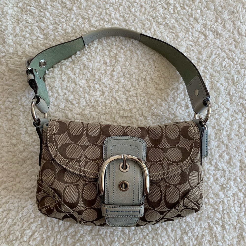 Signature Coach Light Blue/Tan Shoulder Bag Purse